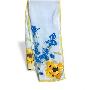 Vera Veresa Vintage Floral Scarf Blue Yellow Polyester